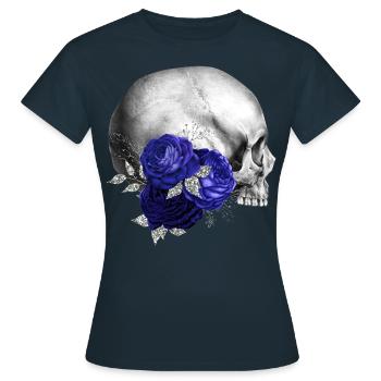 Nacht Blumen Gothik goth Totenkopf Tod Skull Punk - Frauen T-Shirt - Navy - Vorne - AI Model Female 172 dark (172cm)