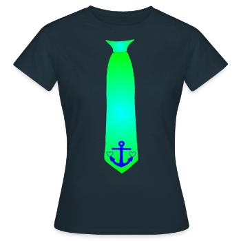 Krawatte - Aufgedruckte - Farbverlaufe Anker - Frauen T-Shirt - Navy - Vorne - AI Model Female 172 dark (172cm)