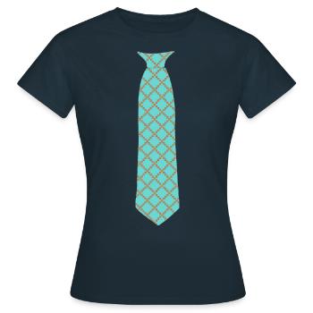 Krawatte Fake Aufgedruckte Muster Türkis - Frauen T-Shirt - Navy - Vorne - AI Model Female 172 dark (172cm)
