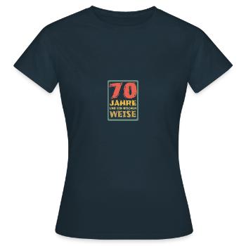 Age 70 - Women's T-Shirt - navy - Front - AI Model Female 172 dark (172cm)