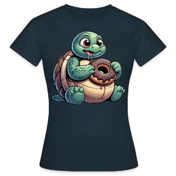 Mollige Cartoon Schildkröte im Donut-Look - Frauen T-Shirt - Navy - Vorne - AI Model Female 172 dark (172cm)