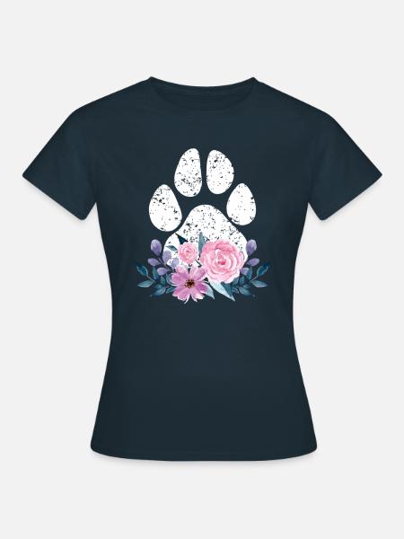 Cute Dog Puppy Lover Dog Paw Print Floral Gift Fun - Frauen T-Shirt - Navy