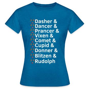 Les rennes nomment Noël - T-shirt Femme - bleu saphir antique chiné - Devant - AI Model Female 172 dark (172cm)