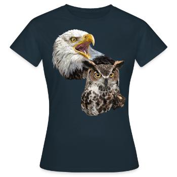 Amerikanischer Pigargo und amerikanische Eule - Frauen T-Shirt - Navy - Vorne - AI Model Female 172 dark (172cm)