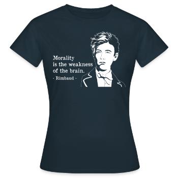 Moral Französischer Dichter Arthur Rimbaud Zitat Produkt - Frauen T-Shirt - Navy - Vorne - AI Model Female 172 dark (172cm)