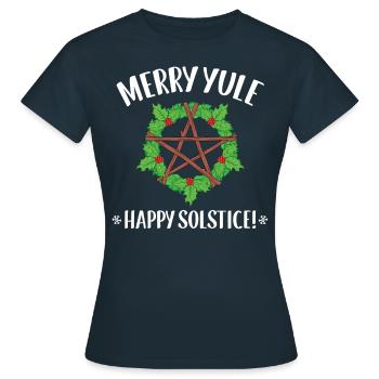 Wiccan Merry Yule Winter Solstice print - T-shirt Femme - marine - Devant - AI Model Female 172 dark (172cm)