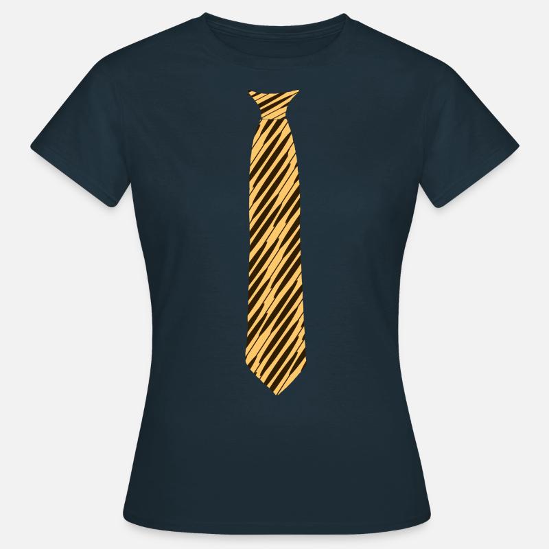 Tie - Pattern - Oblique - Beige-orange-black - Women's T-Shirt - navy