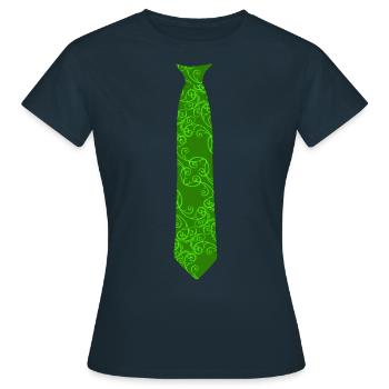 Green Fake Tie Pattern Tie - Women's T-Shirt - navy - Front - AI Model Female 172 dark (172cm)