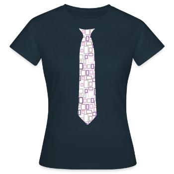 Krawatte Muster Viereck grau bunt - Frauen T-Shirt - Navy - Vorne - AI Model Female 172 dark (172cm)