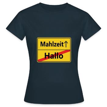 Hallo? Mahlzeit! - Frauen T-Shirt - Navy - Vorne - AI Model Female 172 dark (172cm)