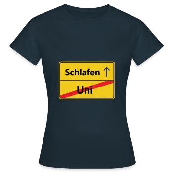Uni? Schlafen - Frauen T-Shirt - Navy - Vorne - AI Model Female 172 dark (172cm)