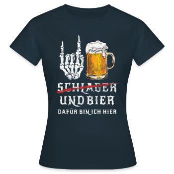 Schlager und Bier - Dafür bin ich hier - Metal - Frauen T-Shirt - Navy - Vorne - AI Model Female 172 dark (172cm)