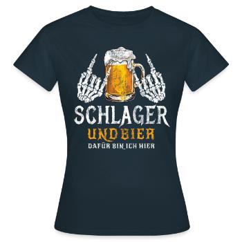 Schlager und Bier - Dafür bin ich hier - Metal - Frauen T-Shirt - Navy - Vorne - AI Model Female 172 dark (172cm)