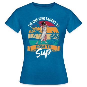 SUP - Stand up paddling - Jesus invented it - Women's T-Shirt - antique blue sapphire heather - Front - AI Model Female 172 dark (172cm)