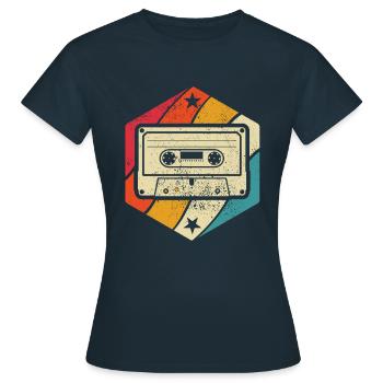 Kassette - Mixtape Audiokassette Magnetband retro - Frauen T-Shirt - Navy - Vorne - AI Model Female 172 dark (172cm)
