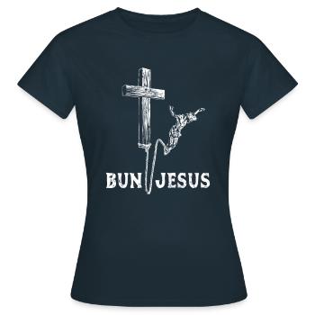 Bun Jesus - Bun Geesus - Jesus Bungee jumping - Women's T-Shirt - navy - Front - AI Model Female 172 dark (172cm)
