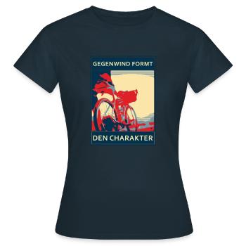 Bikepacking - Gegenwind formt den Charakter - Frauen T-Shirt - Navy - Vorne - AI Model Female 172 dark (172cm)