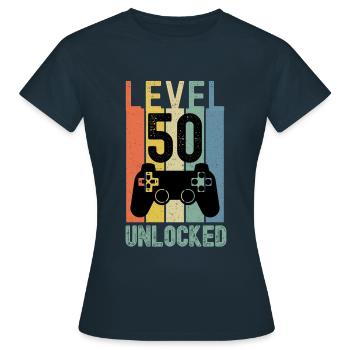 Level 50 Freigeschaltetes lustiges Gaming - Frauen T-Shirt - Navy - Vorne - AI Model Female 172 dark (172cm)