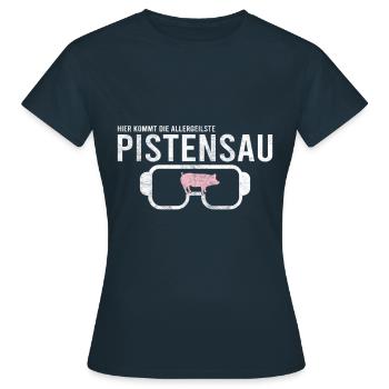 Pistensau Skier Fun Shirt - Women's T-Shirt - navy - Front - AI Model Female 172 dark (172cm)