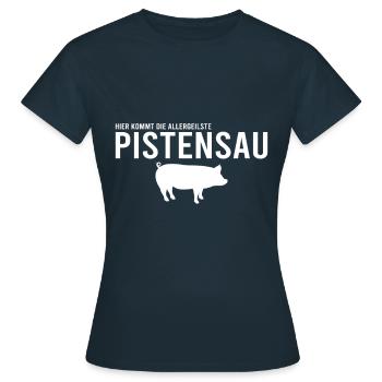 Pistensau Skifahrer Fun - Frauen T-Shirt - Navy - Vorne - AI Model Female 172 dark (172cm)