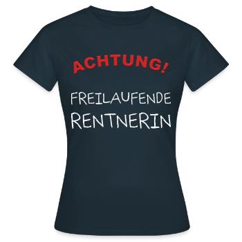 Achtung! Freilaufende Rentnerin - Frauen T-Shirt - Navy - Vorne - AI Model Female 172 dark (172cm)