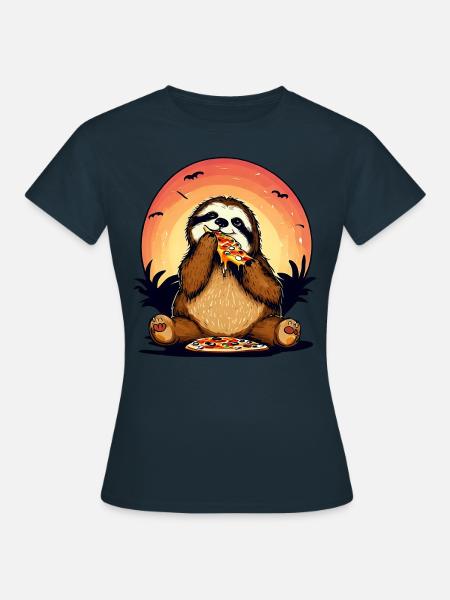 Pizza Faultier im Sonnenuntergang - Frauen T-Shirt - Navy