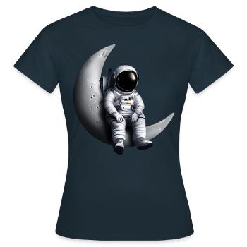 Astronaut im Halbmond - Frauen T-Shirt - Navy - Vorne - AI Model Female 172 dark (172cm)