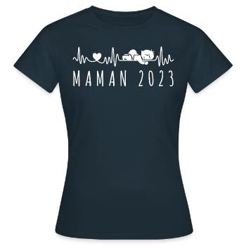 Maman 2023 ECG Annoncer La Grossesse Future Mère - T-shirt Femme - marine - Devant - AI Model Female 172 dark (172cm)