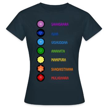 Die 7 Yoga Spiritualität Chakren - Frauen T-Shirt - Navy - Vorne - AI Model Female 172 dark (172cm)