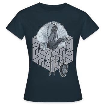 schwarzweiße Mohnblume mit Sechseck im Hintergrund - Frauen T-Shirt - Navy - Vorne - AI Model Female 172 dark (172cm)