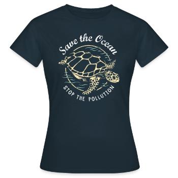 Speichern Sie den Ozean Stoppen Sie die Verschmutzung - Frauen T-Shirt - Navy - Vorne - AI Model Female 172 dark (172cm)