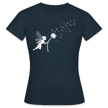Schmetterlingdesign Pusteblumendesign mit Spruch - Frauen T-Shirt - Navy - Vorne - AI Model Female 172 dark (172cm)