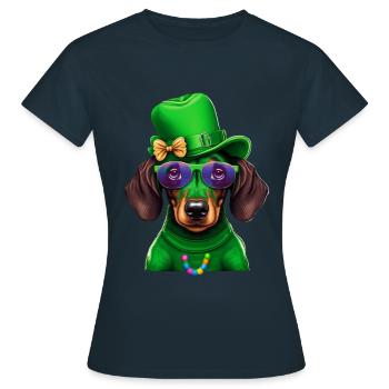 Saint-Patrick teckel Viennois Trèfle - T-shirt Femme - marine - Devant - AI Model Female 172 dark (172cm)