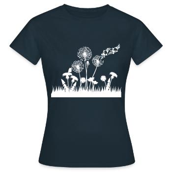 Schmetterlingdesign Pusteblumen Wiese Herzen - Frauen T-Shirt - Navy - Vorne - AI Model Female 172 dark (172cm)