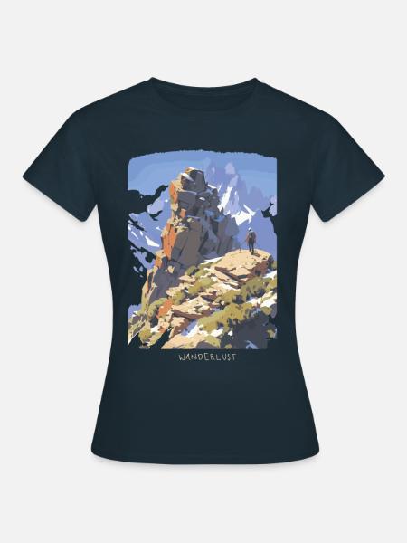 Alpine Schönheit - Gemälde mit Bergen und Wanderer - Frauen T-Shirt - Navy