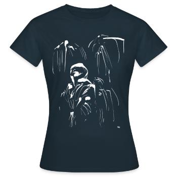 Minimal Manga / Ninja Figur ABSTRAKT - Frauen T-Shirt - Navy - Vorne - AI Model Female 172 dark (172cm)