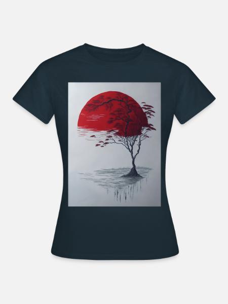 Eine ruhige Landschaftsszene mit Reispapierbeschaffenheit - Frauen T-Shirt - Navy