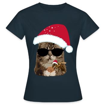 Weihnachten Katze cool mit Biene Keks - Frauen T-Shirt - Navy - Vorne - AI Model Female 172 dark (172cm)