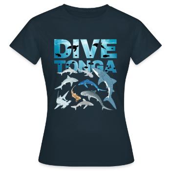 PLONGÉE Tonga Shark Species Requin tigre Requin baleine Requin bleu - T-shirt Femme - marine - Devant - AI Model Female 172 dark (172cm)