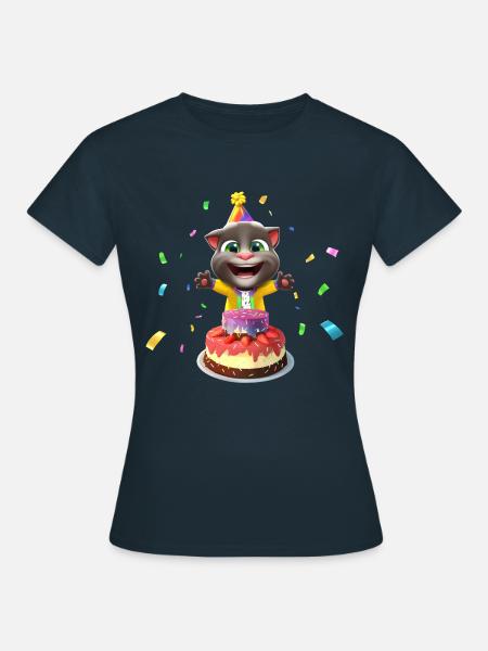 Talking Tom Gâteau d'Anniversaire - Dame-T-shirt - marineblå