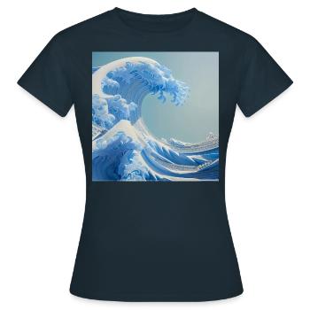 Welle von kanagawa,Welle, illustration,Japan - Frauen T-Shirt - Navy - Vorne - AI Model Female 172 dark (172cm)