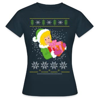 Bibi Blocksberg Ugly Sweater Design Schneeflocken - Frauen T-Shirt - Navy - Vorne - AI Model Female 172 dark (172cm)