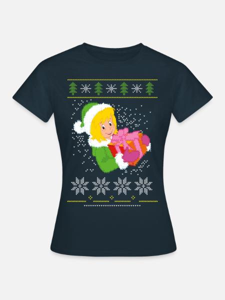 Bibi Blocksberg Ugly Sweater Design Schneeflocken - Frauen T-Shirt - Navy