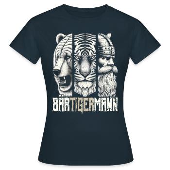Bärtigermann Bär Tiger Mann Geschenk Bart Sprüche - Frauen T-Shirt - Navy - Vorne - AI Model Female 172 dark (172cm)