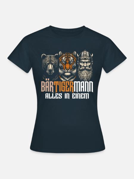 Bärtigermann Bär Tiger Mann Geschenk Bart Sprüche - Frauen T-Shirt - Navy