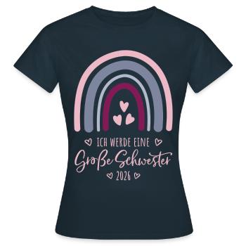 Ich werde eine große Schwester 2026 Regenbogen - Frauen T-Shirt - Navy - Vorne - AI Model Female 172 dark (172cm)