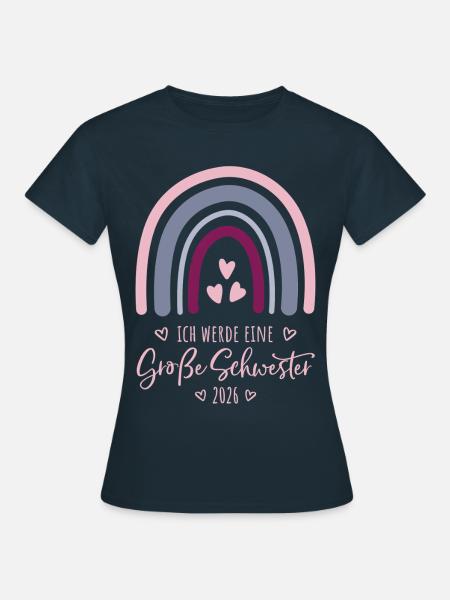 Ich werde eine große Schwester 2026 Regenbogen - Frauen T-Shirt - Navy