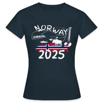 Norvège 2025 Saumon avec montagnes et pêche à l’orignal - T-shirt Femme - marine - Devant - AI Model Female 172 dark (172cm)
