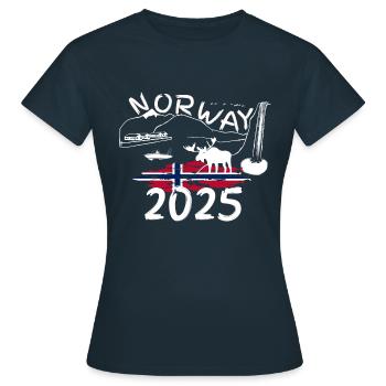 Norvège 2025 Maquereau avec montagnes et pêche à l’orignal - T-shirt Femme - marine - Devant - AI Model Female 172 dark (172cm)
