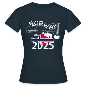 Norwegen 2025 Scholle mit Bergen und Elch Angeln - Frauen T-Shirt - Navy - Vorne - AI Model Female 172 dark (172cm)